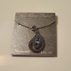 NWT Silver Plated pendant with Marcasite gem